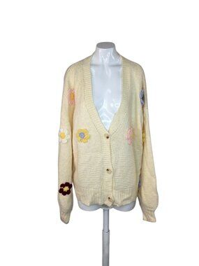 Luxveer 3D Flower Long Sleeve V-Neck Cardigan, XXL, Cute, Crochet